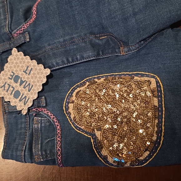 Upcycled GIRLS Denim Jeans Molly Made It From Womans Jeans with Heart Patches - Picture 9 of 12